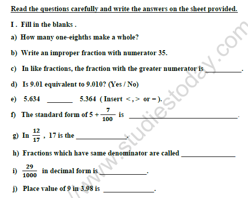 CBSE Class 4 Mathematics Worksheet Set U